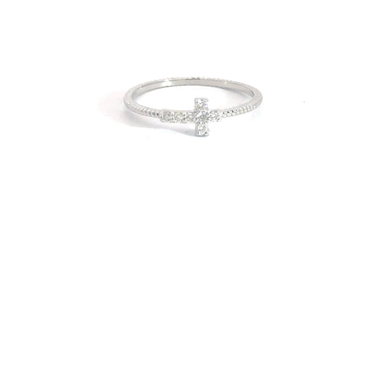 Lady's 14k White Gold Diamond Cross Ring .09cttw