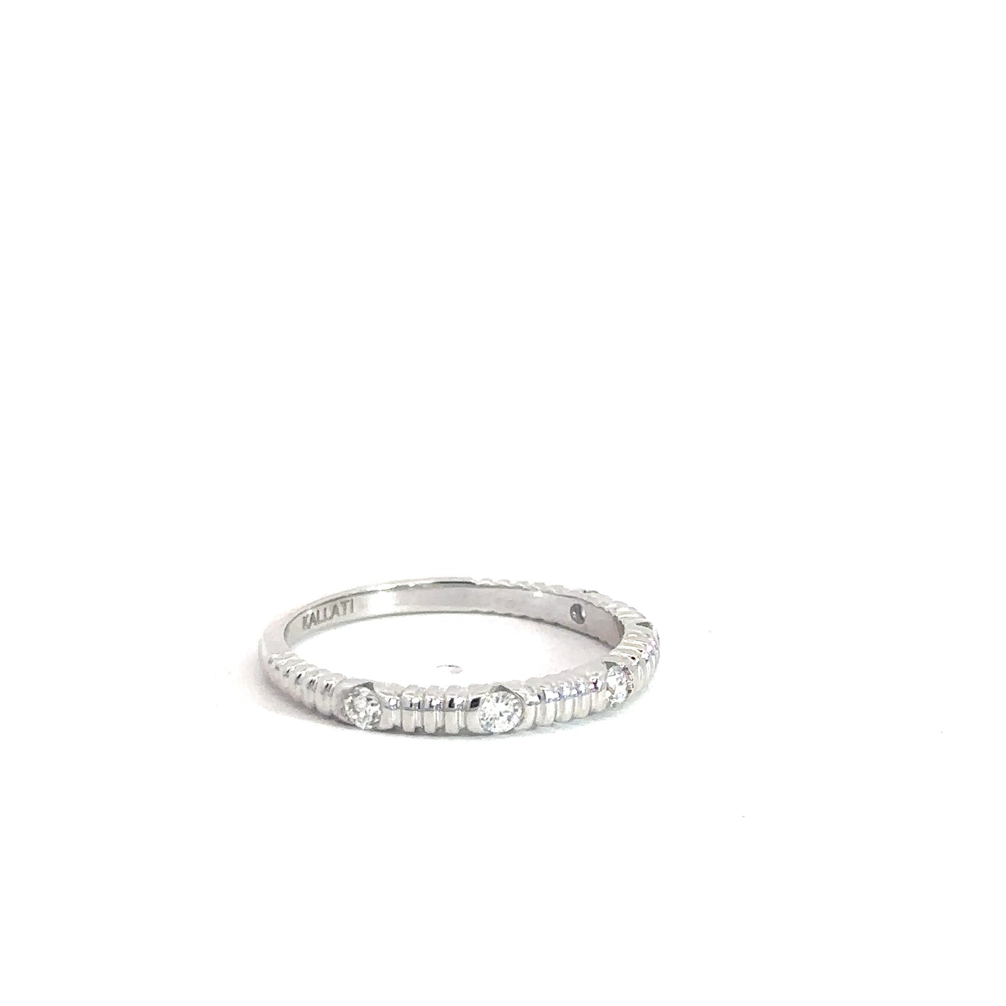 14k White Gold Round Brilliant Diamond & Ribbed Band .25cttw