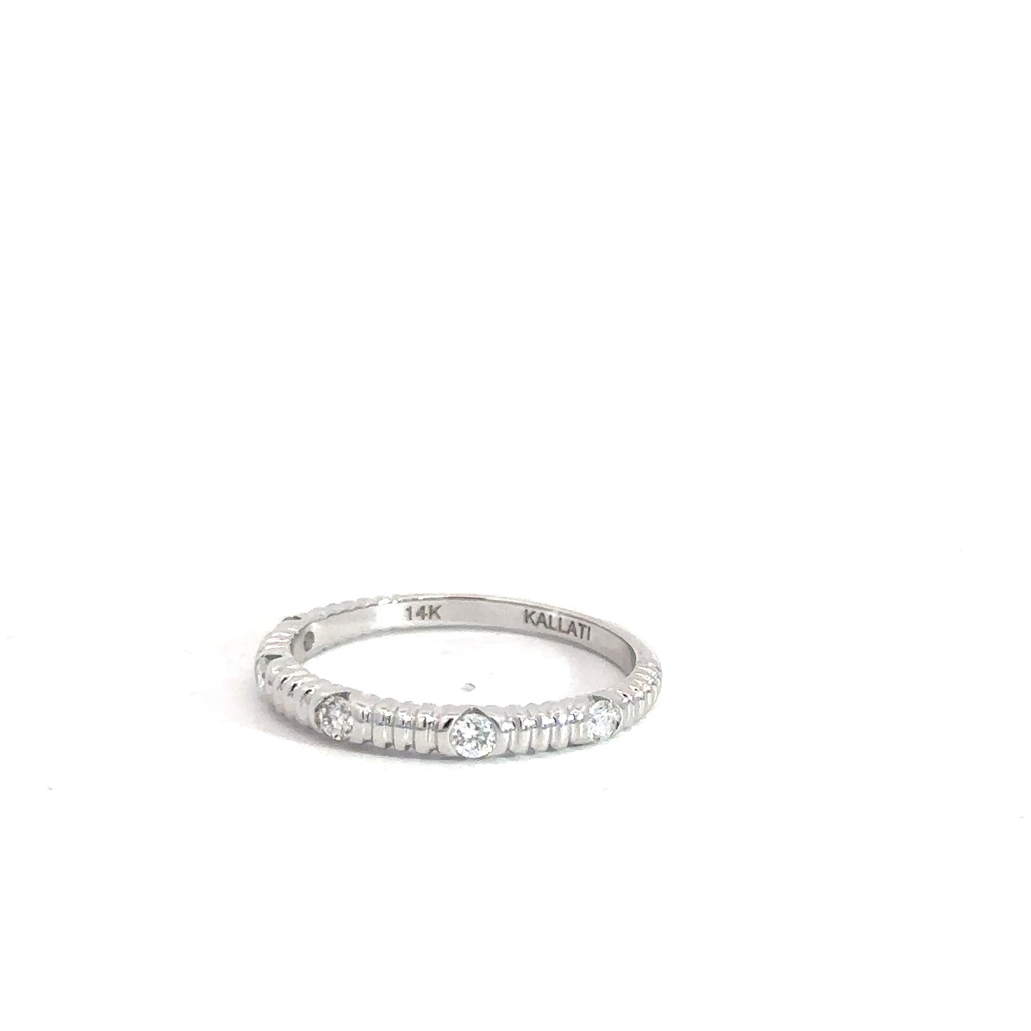 14k White Gold Round Brilliant Diamond & Ribbed Band .25cttw