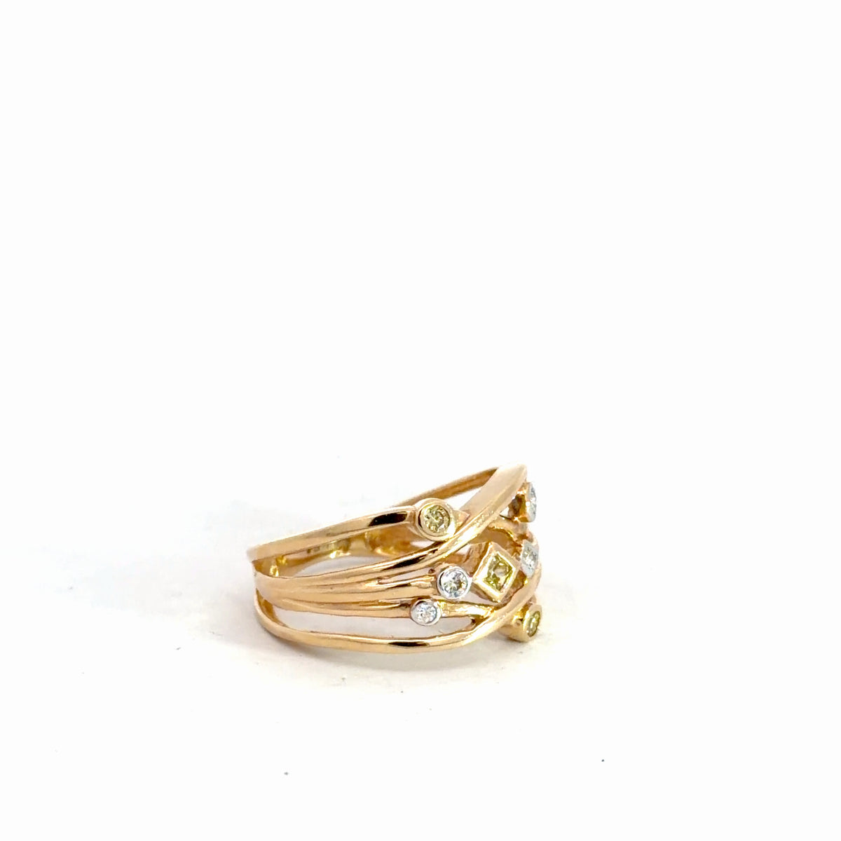 14k Yellow Gold Yellow & White Diamond Ring 1/8cttw