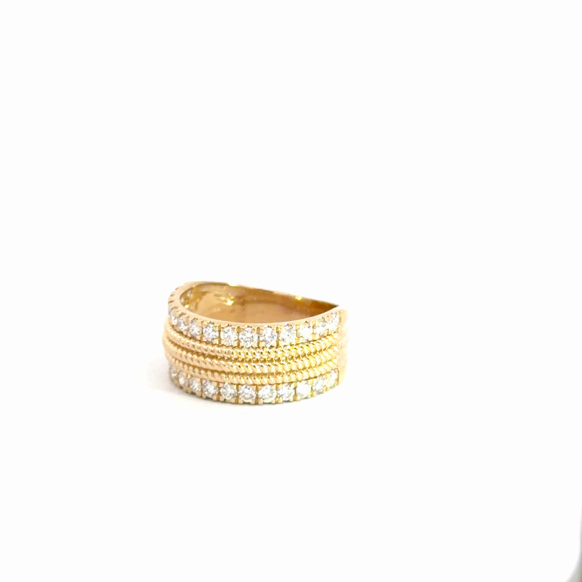 14k Yellow Gold Diamond & Beaded Fashion Ring 1 1/4cttw