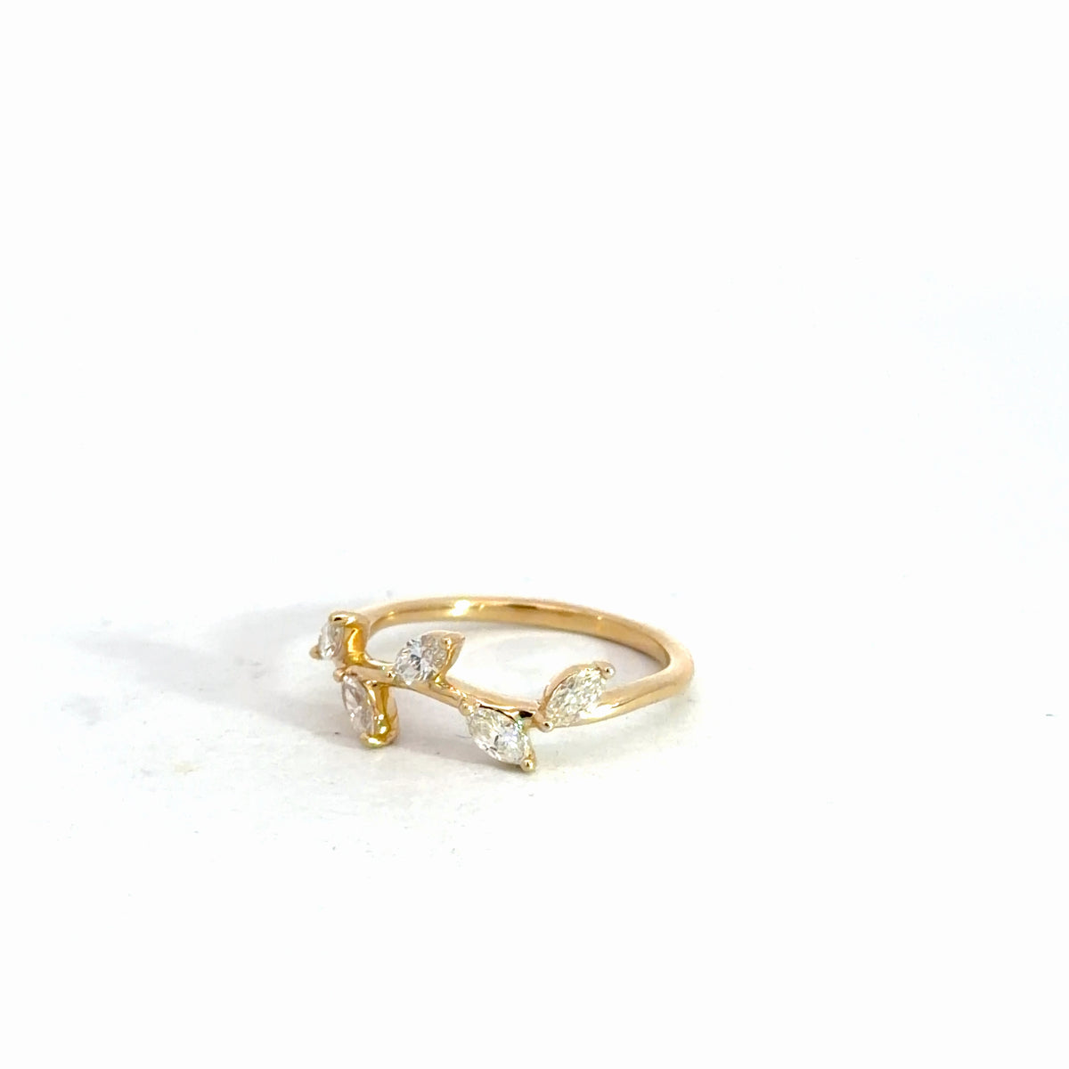 14k Yellow Gold Diamond Leaf Ring .49cttw