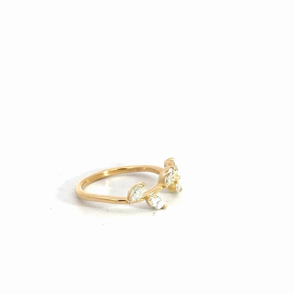 14k Yellow Gold Diamond Leaf Ring .49cttw