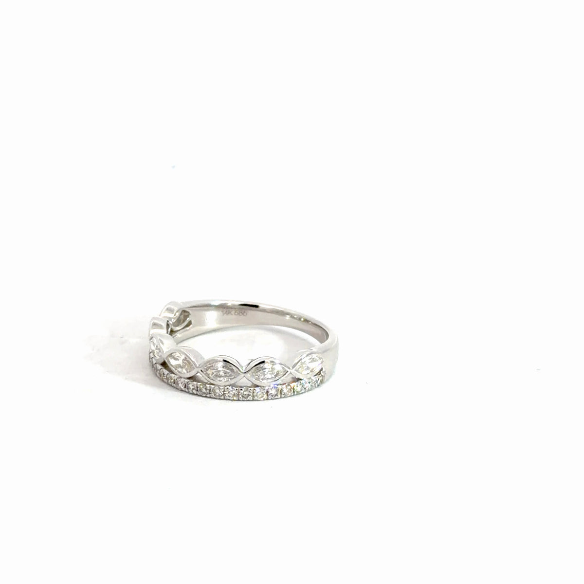 14k White Gold Diamond Double Row Band .75cttw