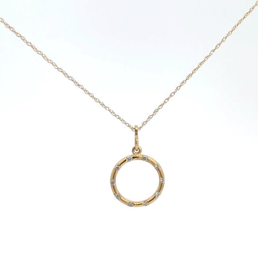 14k Yellow Gold Diamond Circle Pendant