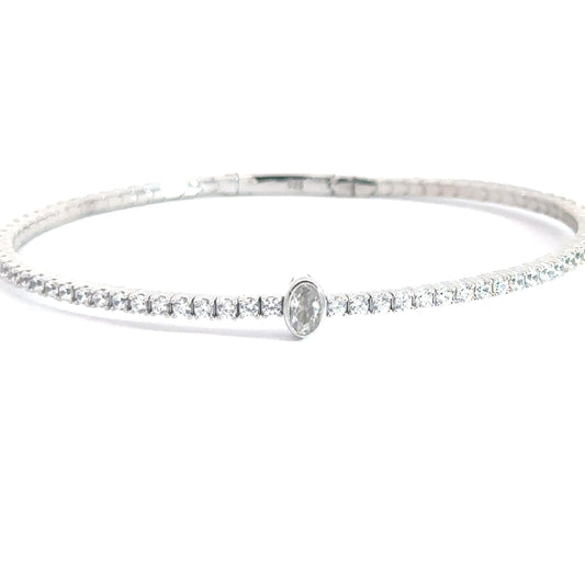 Sterling Silver Cz Oval Flex Bangle