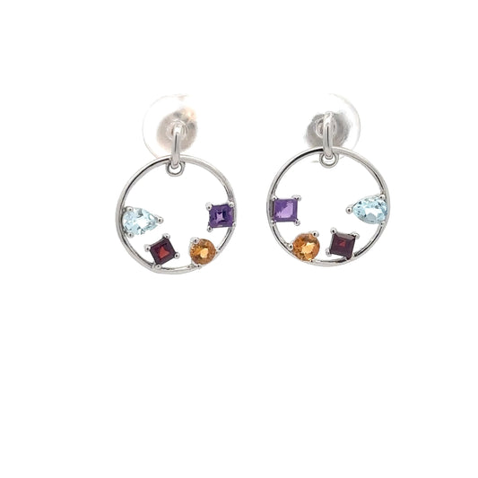 Sterling Silver Circle Gemstone Earrings