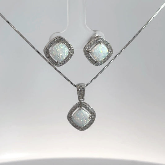 Sterling Silver Opal Earring & Pendant Set