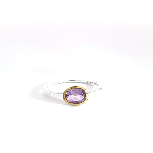 Sterling Silver & Yellow Gold Plated Amethyst Ring