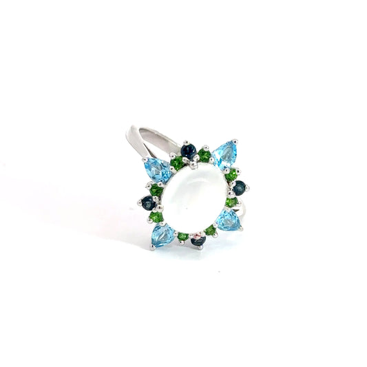 Sterling Silver Moonstone & Colored Stone Ring