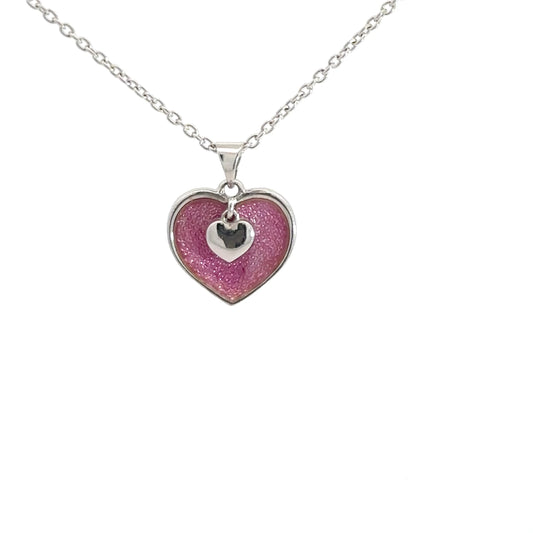 Sterling Silver Pink Two Piece Heart