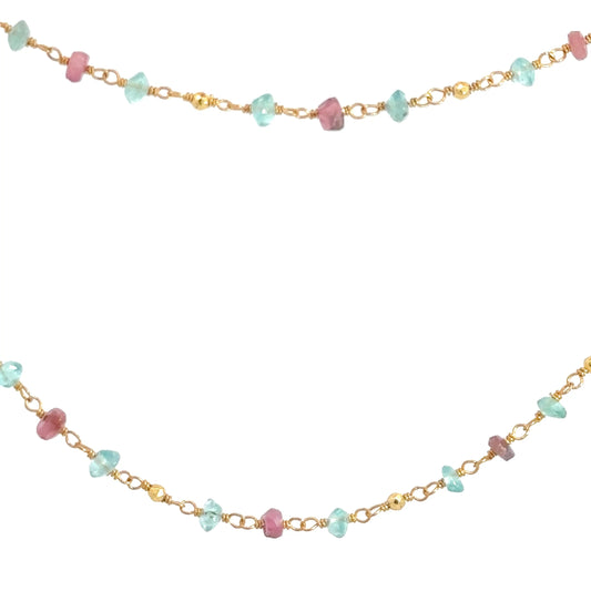 Yellow Gold Plated Multi-Colored Glass Beaded Necklace