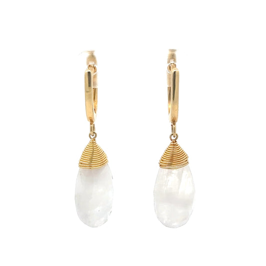 Yellow Gold Plated Moonstone Dangle Earrings