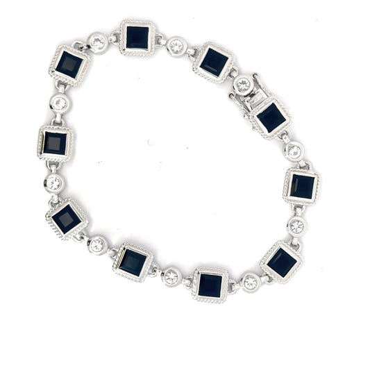Sterling Silver White Topaz & Black Onyx Bracelet