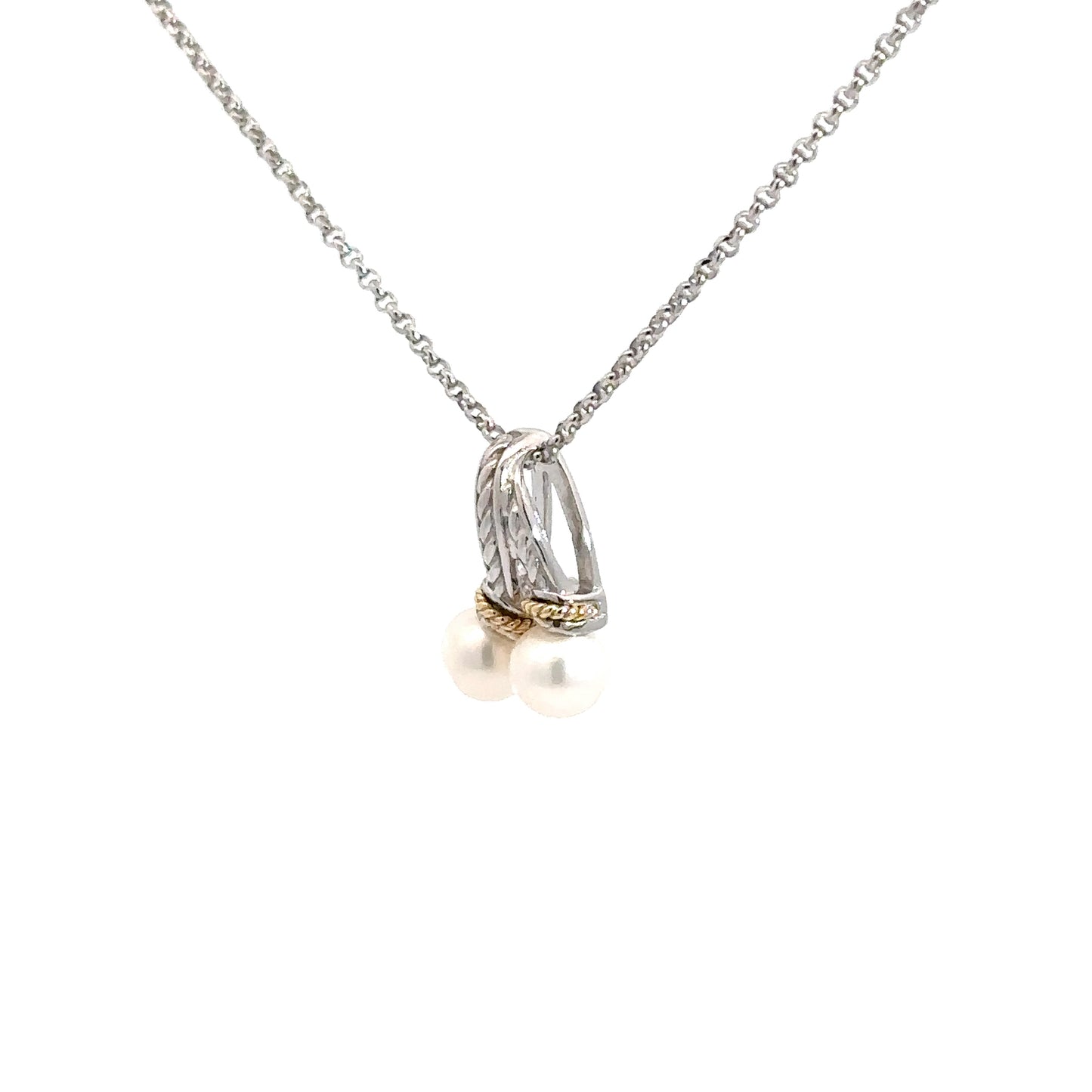Sterling Silver & 18k Yellow Gold Pearl Necklace