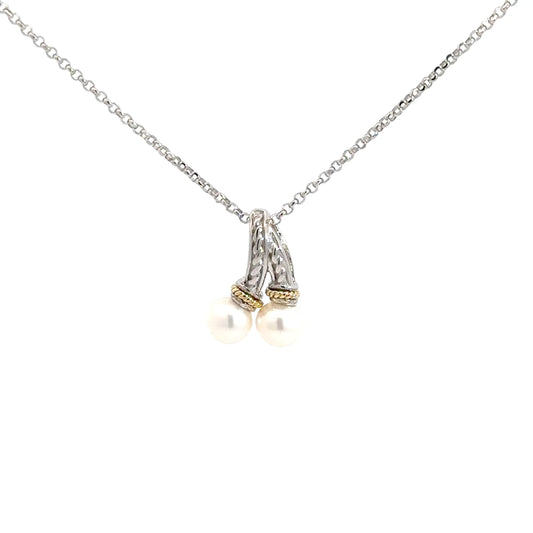 Sterling Silver & 18k Yellow Gold Pearl Necklace