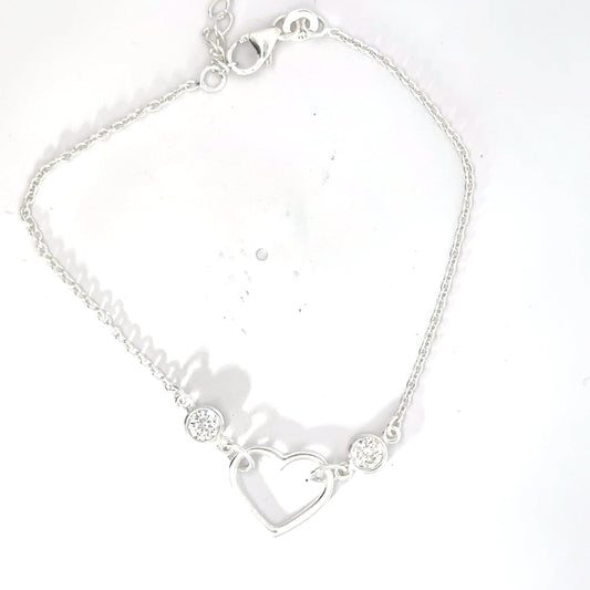 Sterling Silver Heart Bracelet with Cubic Zirconias