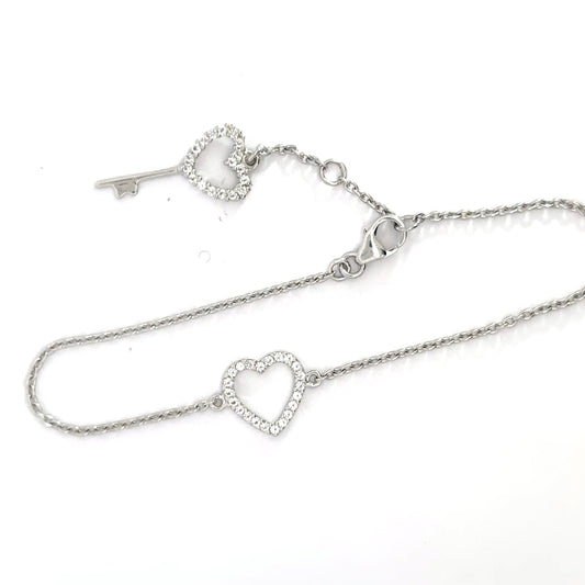 Sterling Silver Heart & Key Bracelet