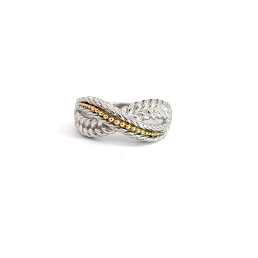Sterling Silver & 18k Yellow Gold Beaded Ring