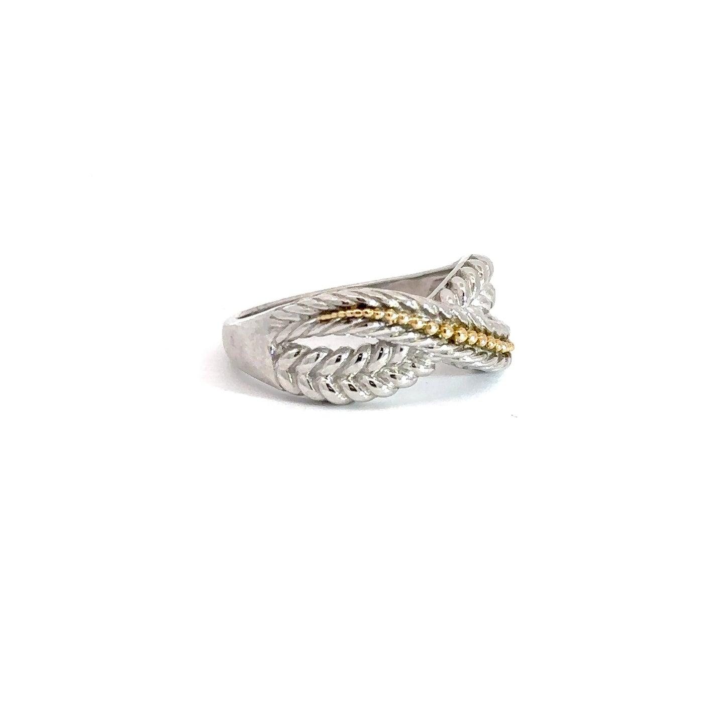 Sterling Silver & 18k Yellow Gold Beaded Ring
