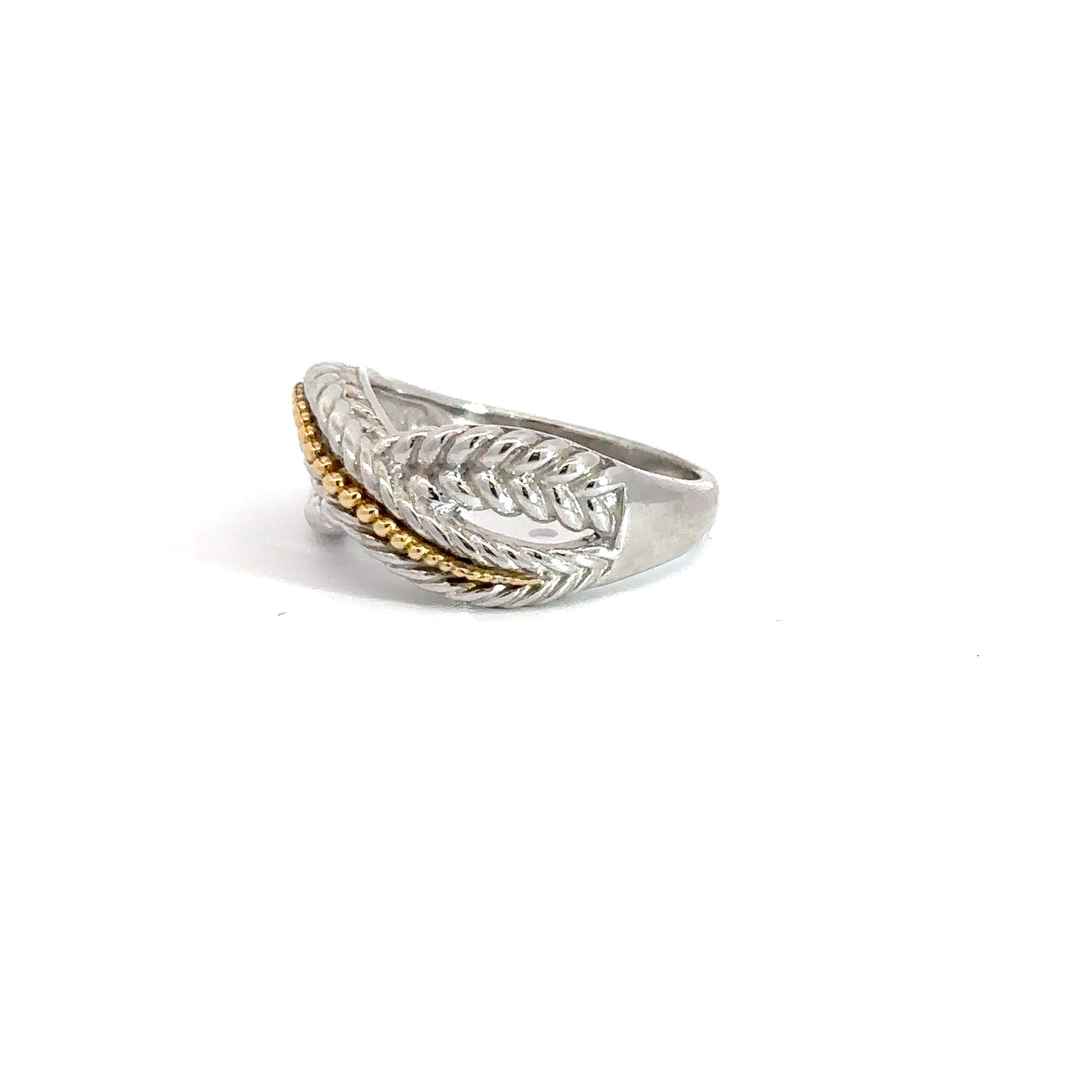 Sterling Silver & 18k Yellow Gold Beaded Ring