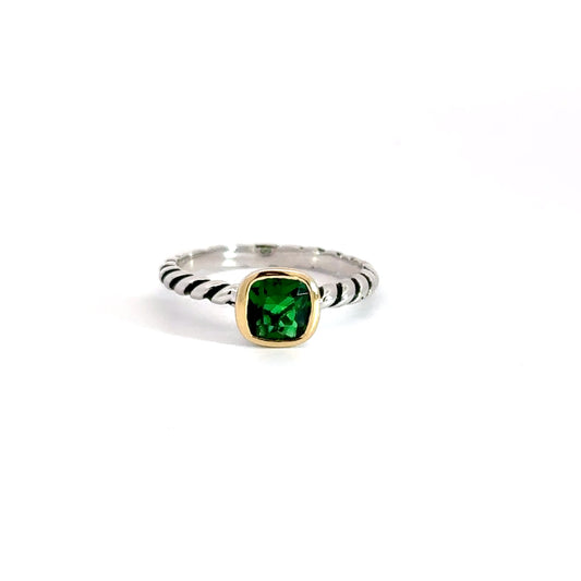 Sterling Silver& Yellow Gold Plated  Created Emerald Ring