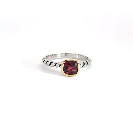 Sterling Silver& Yellow Gold Plated Created Garnet Ring