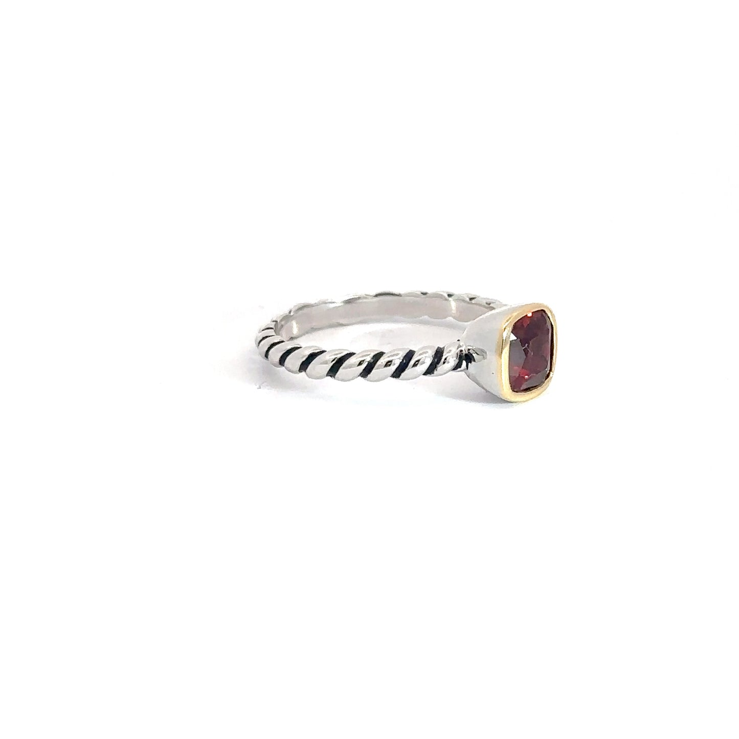 Sterling Silver& Yellow Gold Plated Created Garnet Ring