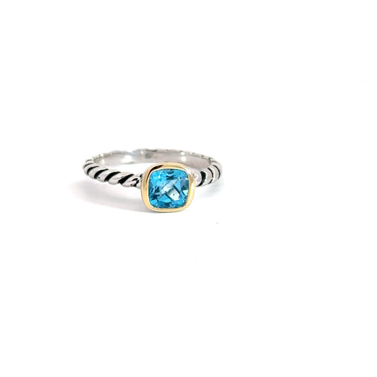 Sterling Silver & Yellow Gold Plated Blue Topaz Ring