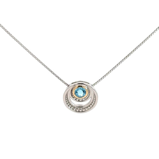 Sterling Silver 18k Yellow Gold Blue Topaz Pendant