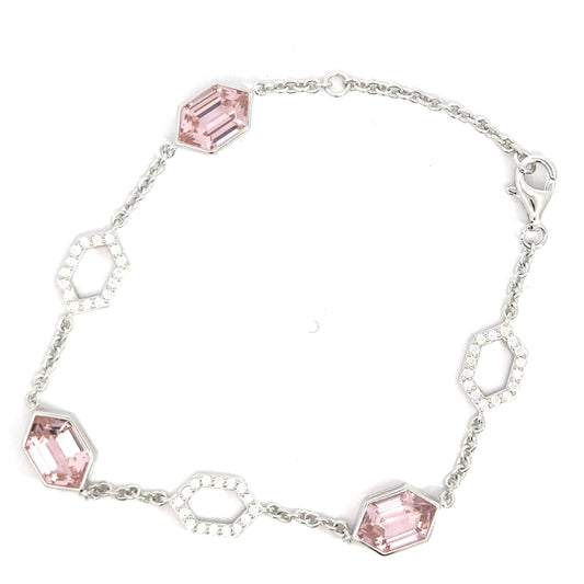 Sterling Silver Morganite& Cubic Zirconia Bracelet