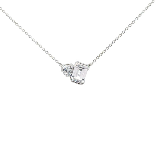 Sterling Silver Emerald Cut/ Round Cut Cubic Zirconia Pendant