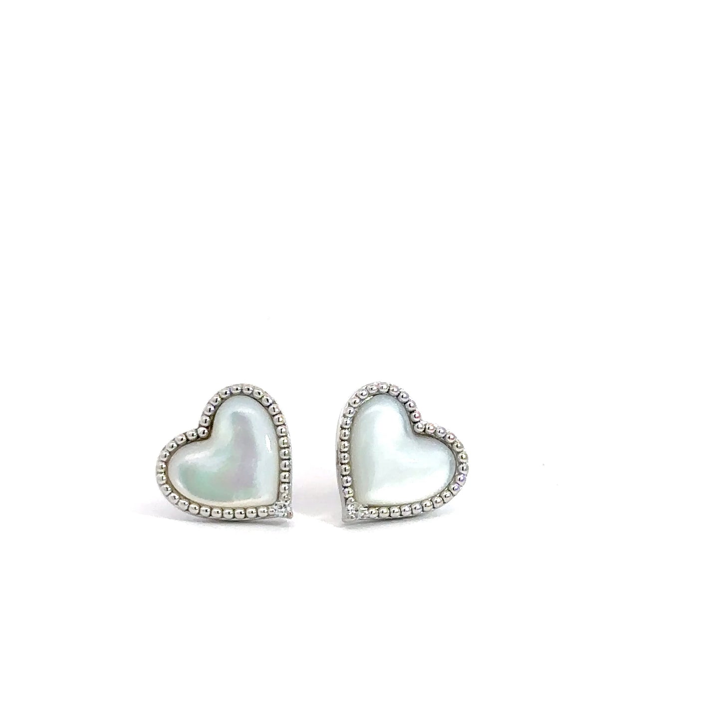Sterling SIlver Mother of Pearl & Cubic Zirconia Heart Earrings