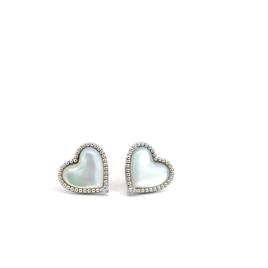 Sterling SIlver Mother of Pearl & Cubic Zirconia Heart Earrings