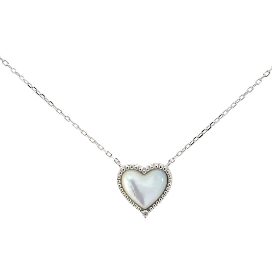 Sterling Silver Mother of Pearl & Cubic Zirconia Heart Pendant