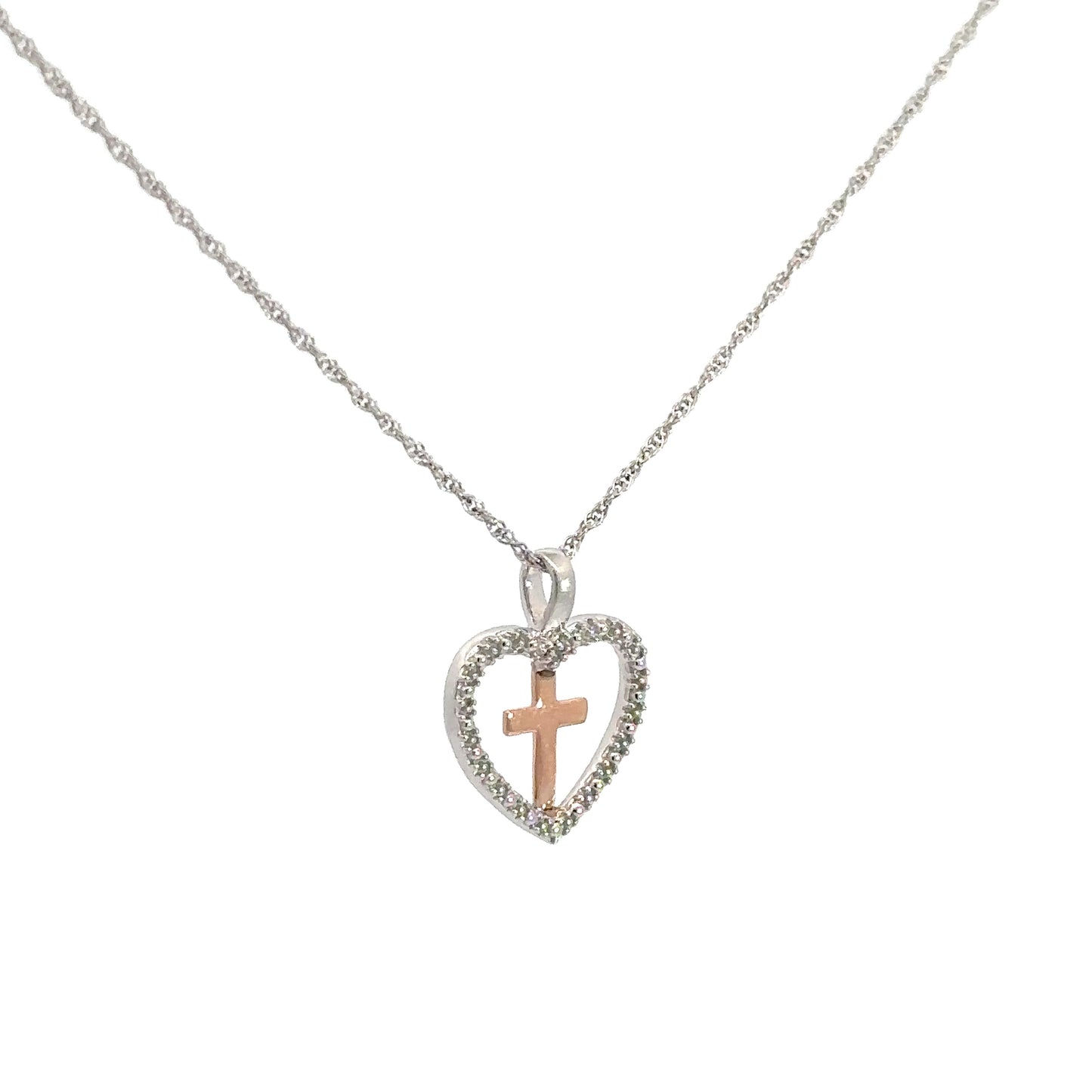 Sterling Silver & 10k Rose Gold Heart/ Cross Pendant