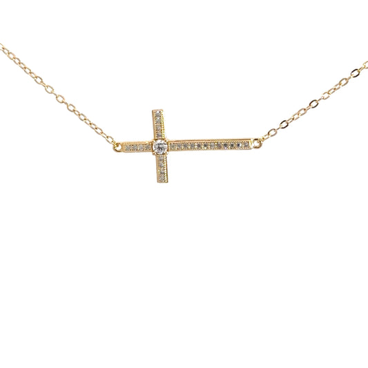 Yellow Gold Plated Simulated Diamond Cross