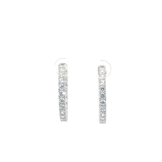 Sterling Silver Simulated Diamond In/Out Hoop