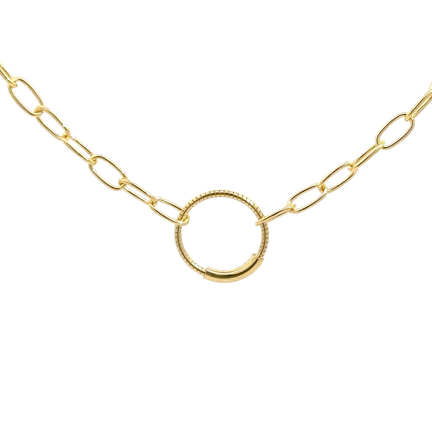 Gold Plated Sterling Silver Paperclip & Circle Necklace