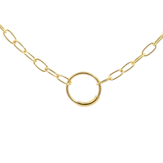 Gold Plated Sterling Silver Paperclip & Circle Necklace