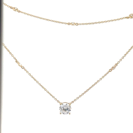 Yellow Gold Plated Stacked Necklace with Simulated Diamonds