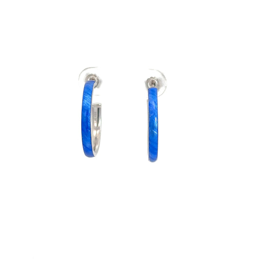 Sterling Silver Blue Enameled Hoop Earrings