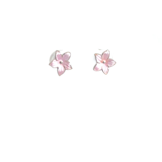 Sterling Silver Pink Enameled Flower Earrings