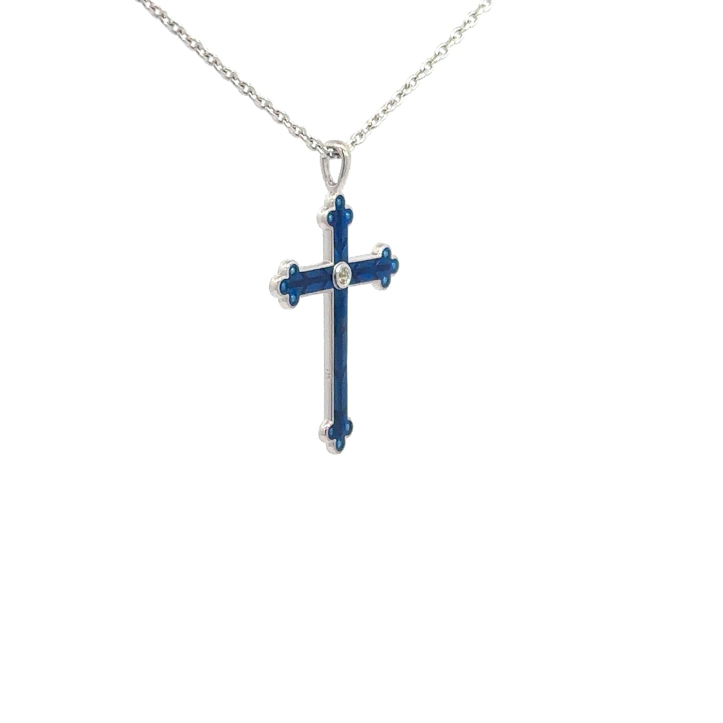 Sterling Silver Blue Enameled Cross