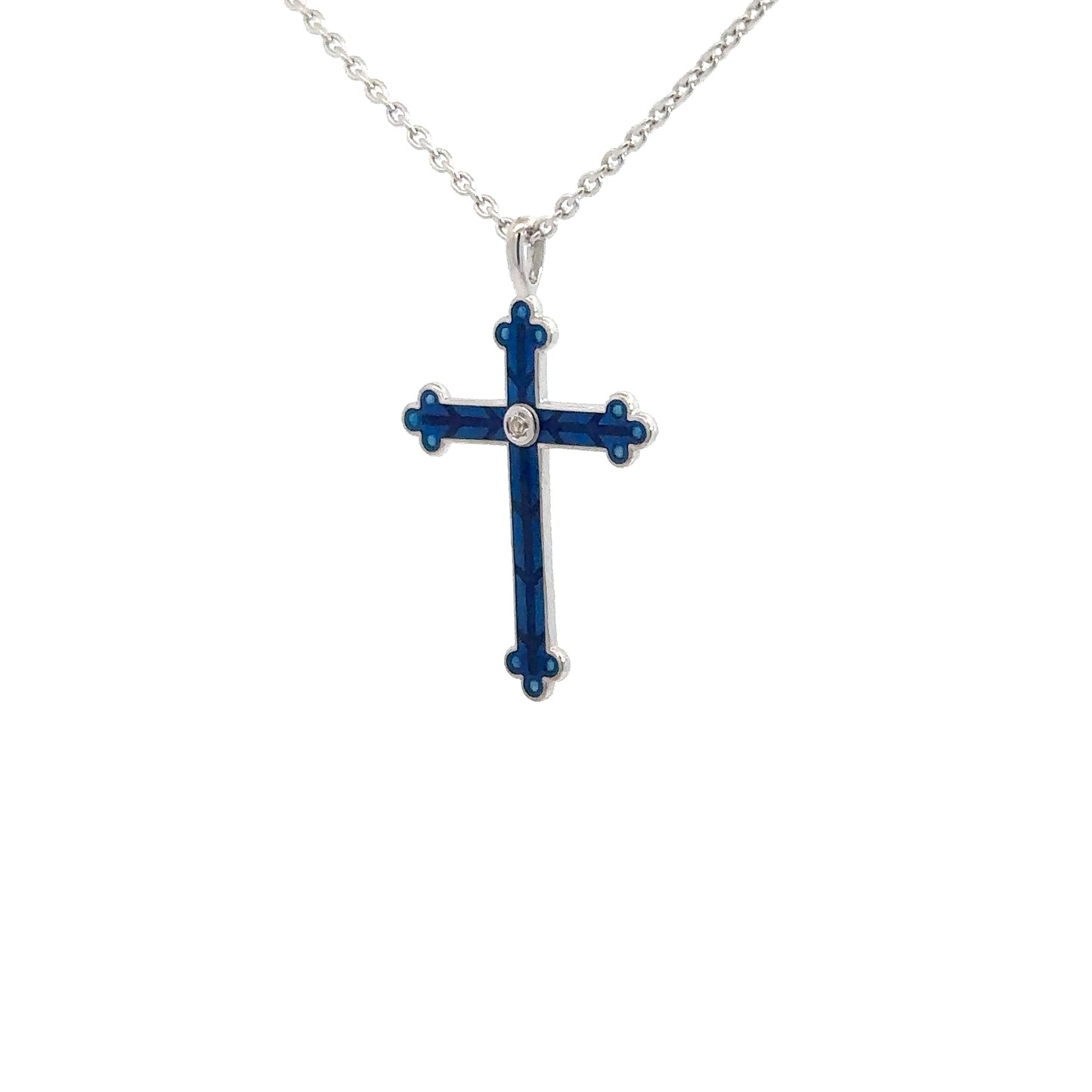 Sterling Silver Blue Enameled Cross