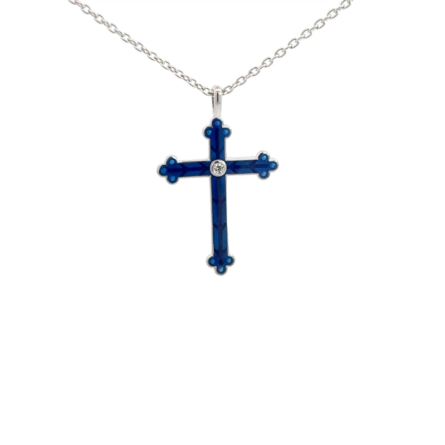 Sterling Silver Blue Enameled Cross