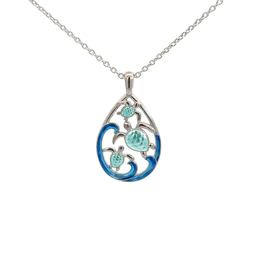 Sterling Silver Enameled Three Turtle Pendant