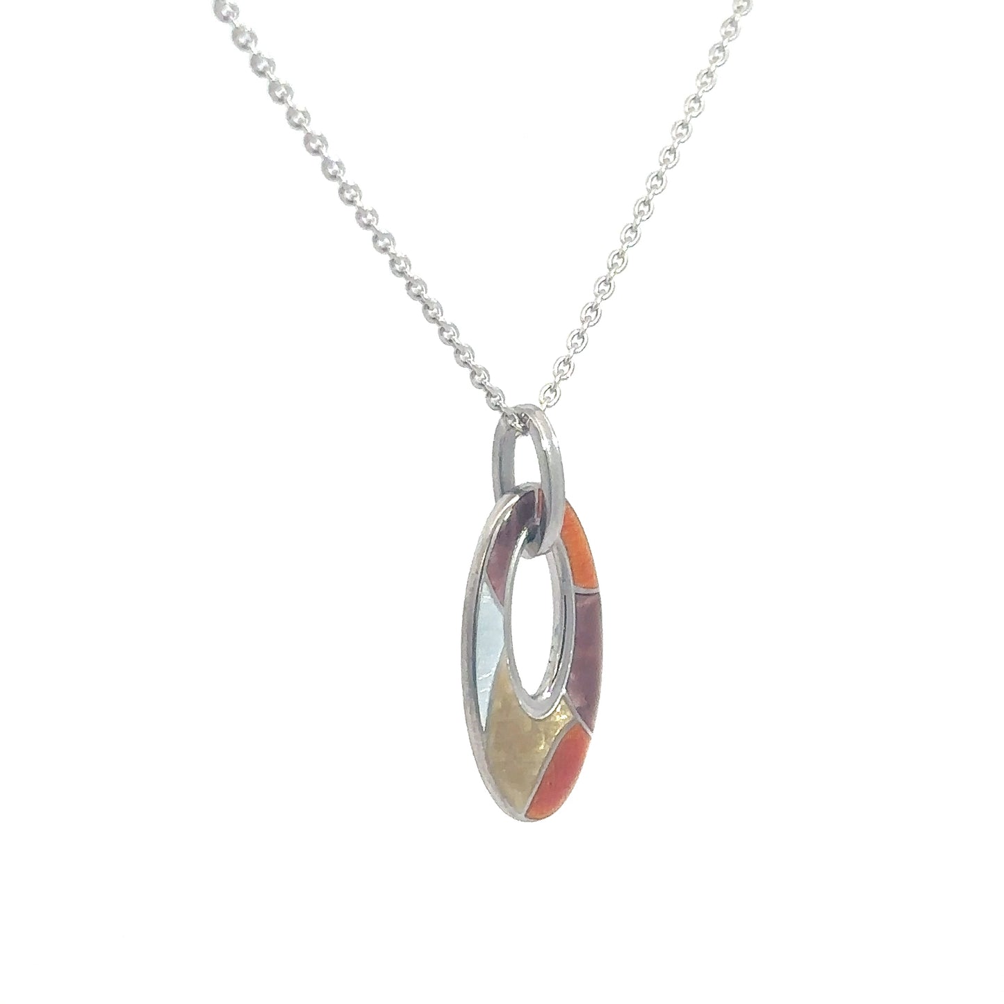 Sterling Silver Fall Color Enameled Oval Pendant