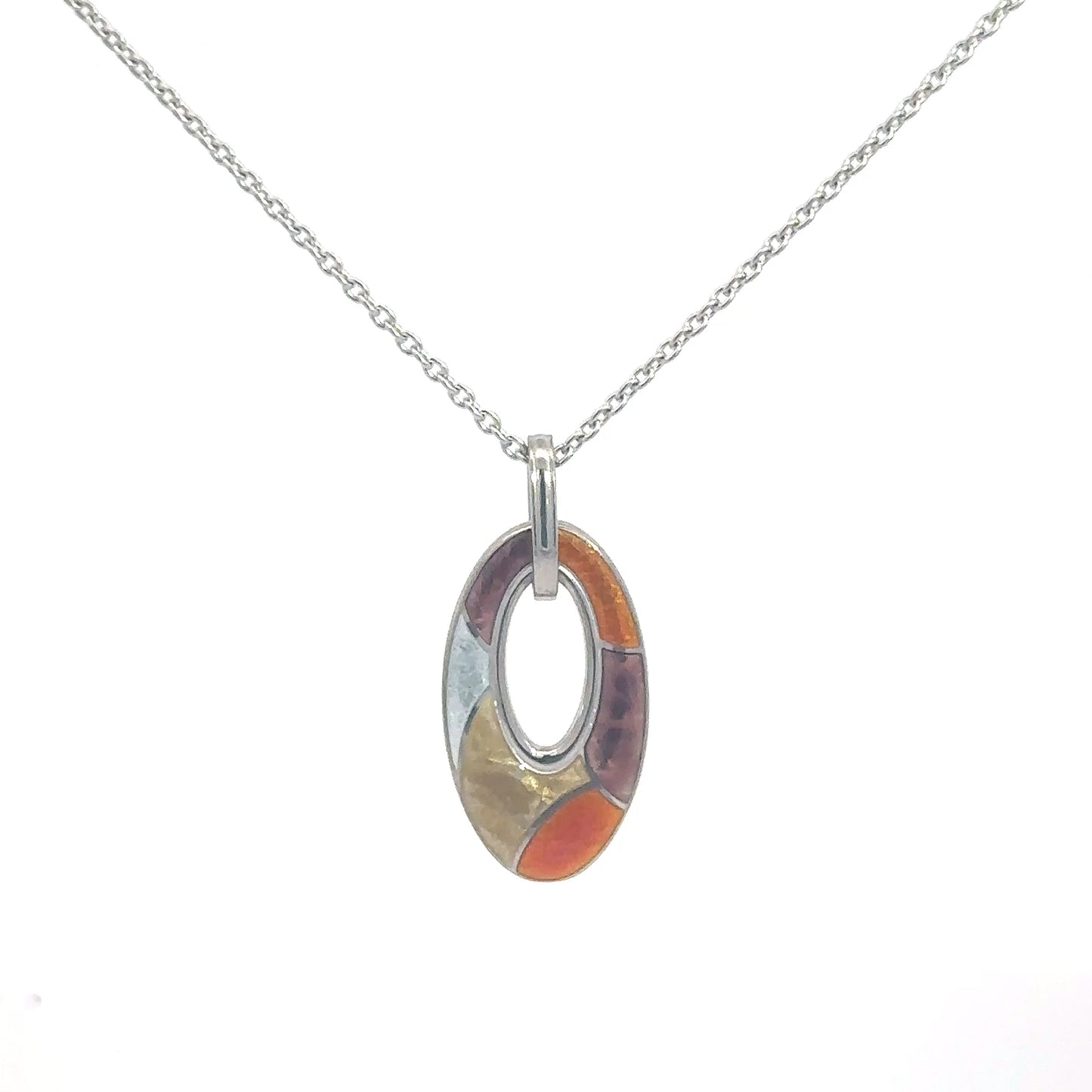 Sterling Silver Fall Color Enameled Oval Pendant