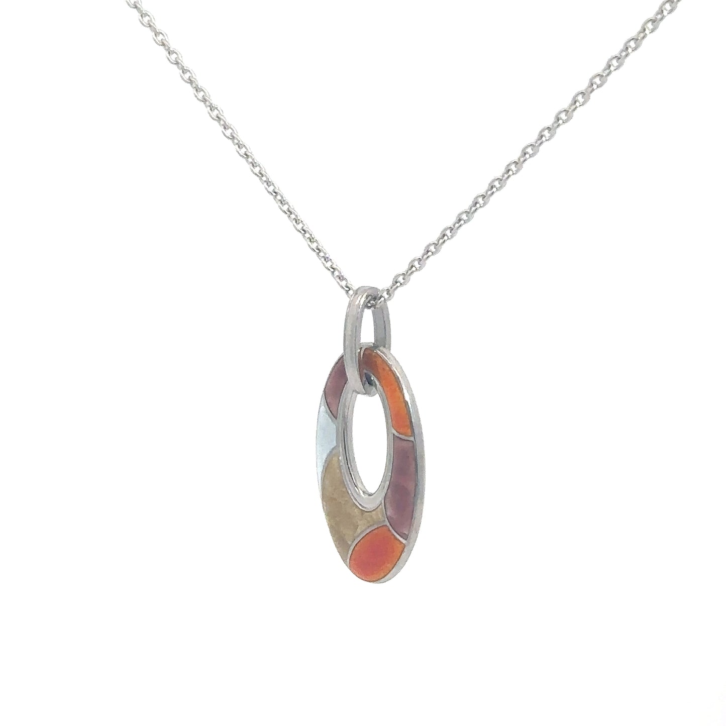 Sterling Silver Fall Color Enameled Oval Pendant
